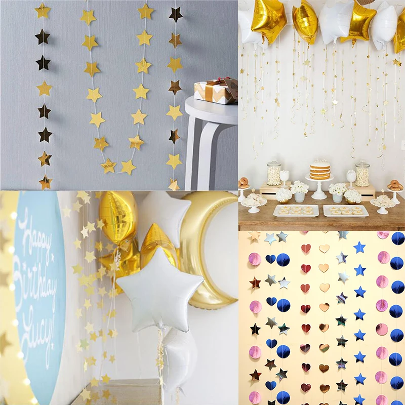 4 м красочная Бумажная гирлянда со звездами баннеры в форме сердца настенная