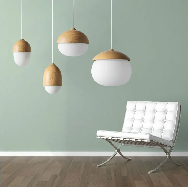 Modern nordic oak glass pendant lights loft decoration indoor kitchen island hanging light fixture dinging room E27 | Освещение