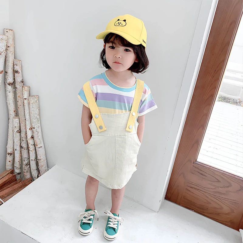 Cute Rainbow Strap Dress For Little Girls Summer Casual Wear Set Birthday Party Kids Halloween Costumes Baby 2-6 Years | Детская одежда