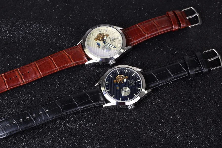 Лучшие Брендовые Часы Мужские автоматические часы tourbillon Moon Phase 24 часа/60 мин sub-dial кожаный ремешок Механические наручные часы