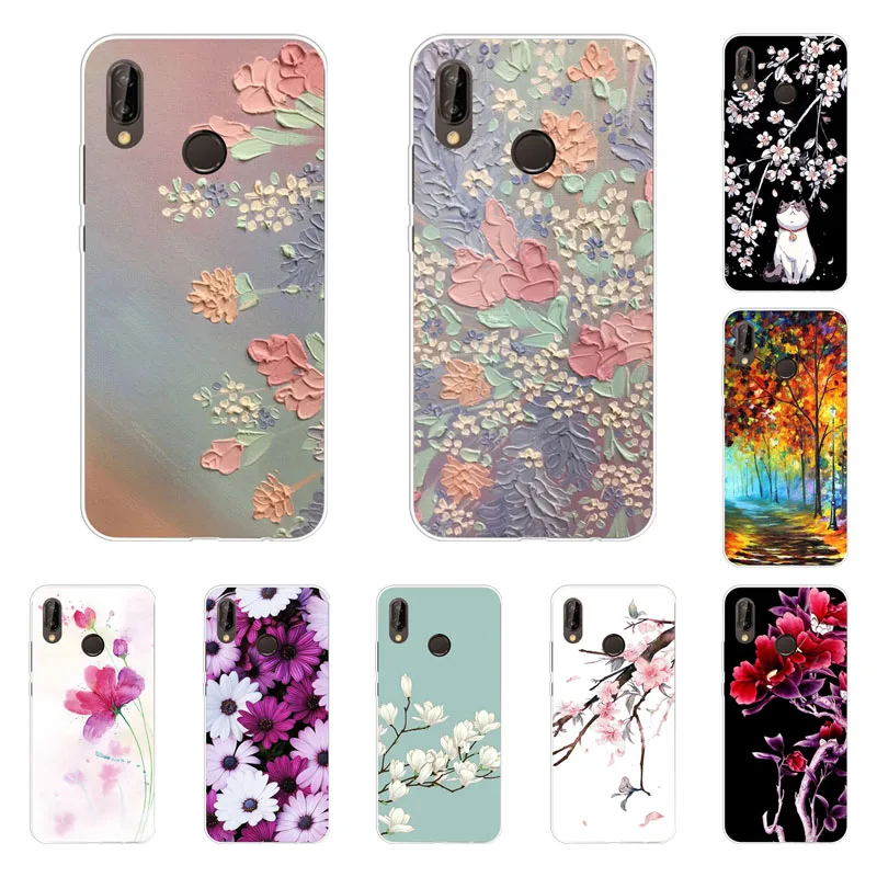 Huawei P smart 2019 чехол силиконовая Мягкая задняя крышка из ТПУ с цветочным рисунком