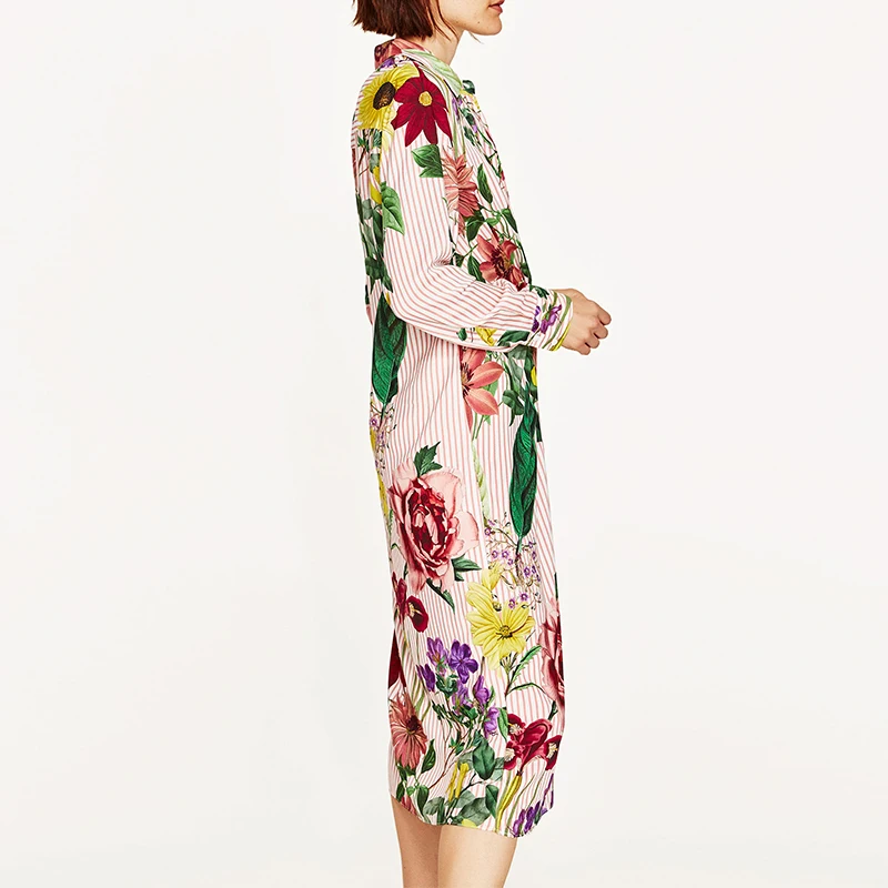 Цветочный принт кимоно платье 2017 Женская обувь в европейском стиле с v образным