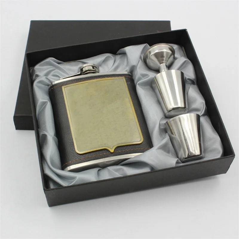 7 унций роскошный набор фляг из нержавеющей стали с искусственным кожаным
