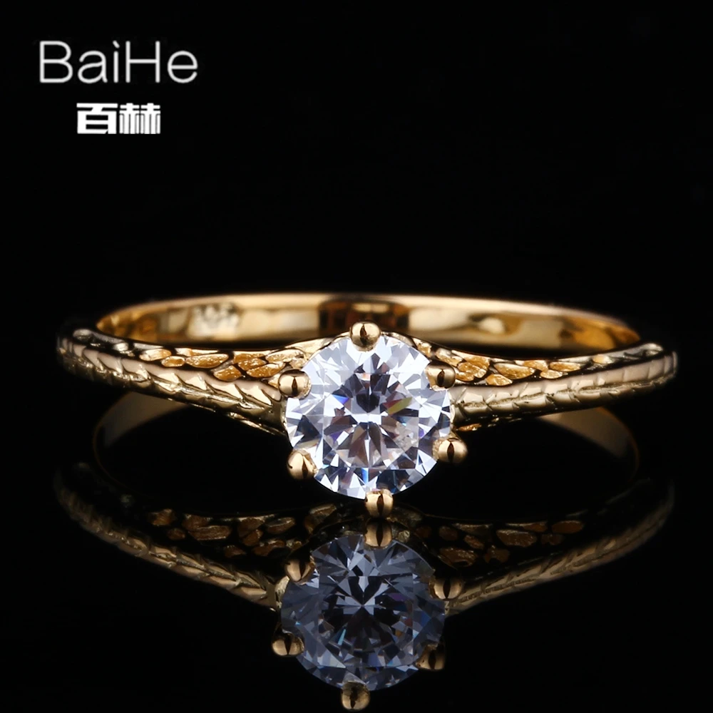 BAIHE Твердое 14K желтое золото (AU585) 0.9CT сертифицированное безупречное подлинное AAA