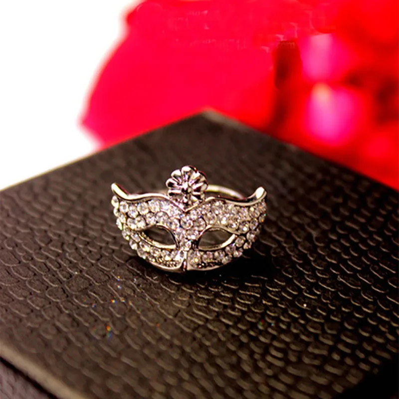 Кольца Стразы в виде маски для женщин и девушек золотистые серебристые с