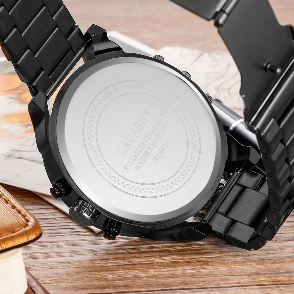 Dropship Men Watch Luxury Brand Cagarny 6820 Dual Display Military Relogio Masculino Stainless Steel Mens Quartz Watches Man New | Наручные