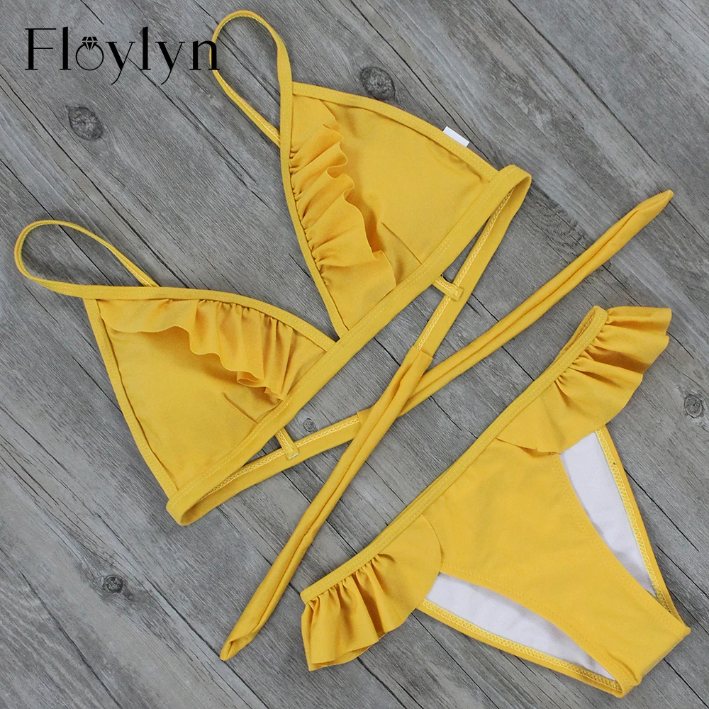 Floylyn 2017 сексуальный комплект бикини с подкладкой на бретельках оборками высокой