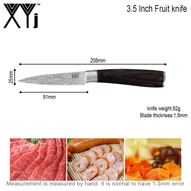 O.3.5 paring knife XYj набор кухонных ножей из нержавеющей стали с цветной деревянной ручкой 7cr17 острое лезвие, поварской нож, аксессуары для кухонных инструментов для отеля - Цвет: O.3.5 paring knife