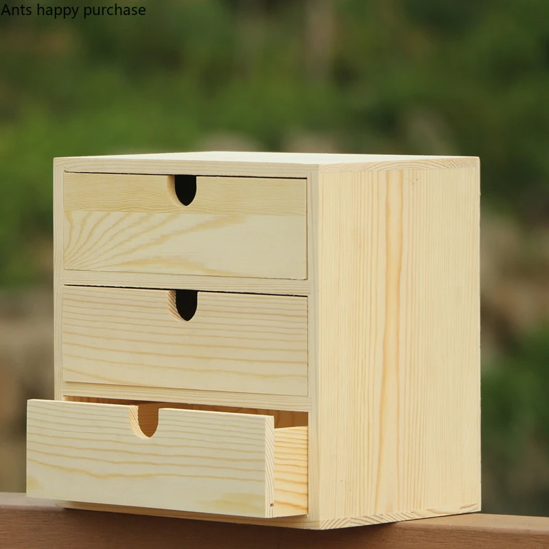 Деревянный ящик для хранения офисный стол хранение 3 яруса деревянный косметики |