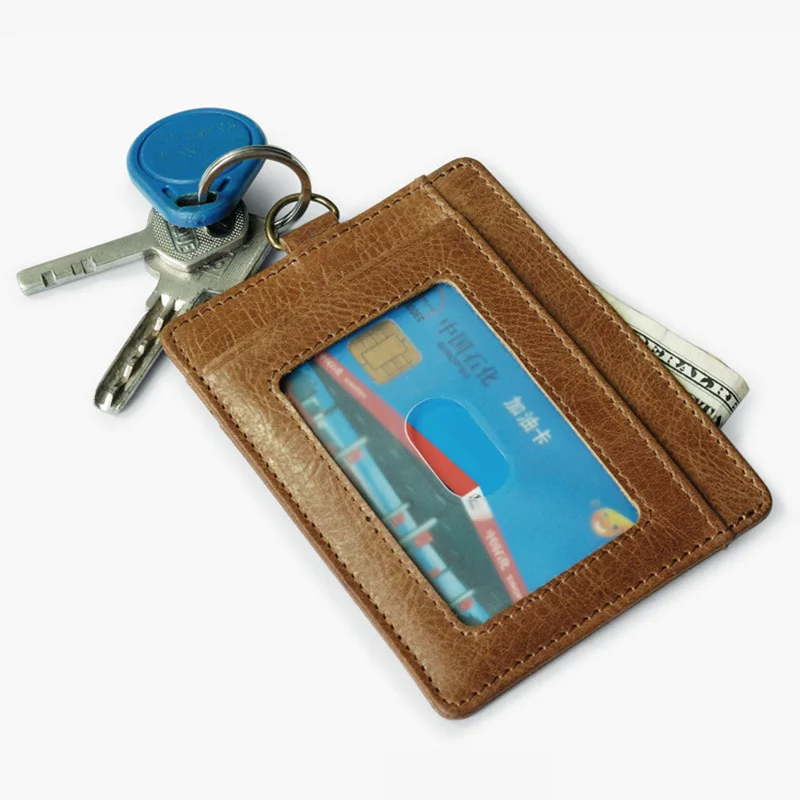 

Small Cowhide Credit Card Holder Thin Genuine Leather Men Bus ID Card Cover Pack Multi-functional Mini Key Bag Case