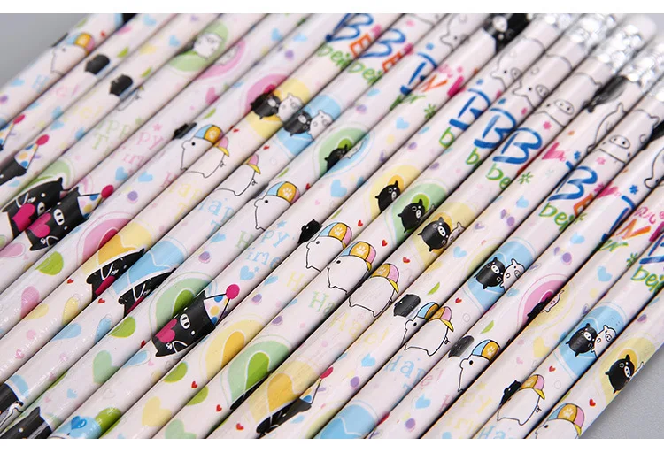 100 шт kawaii Деревянный Карандаш партия креативный мультфильм белый карандаш с ластиком для школы офиса письма принадлежности HB Стандартный Карандаш