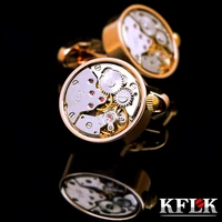 kflk cufflinks for mens brand watch movement mechanical cuff links stainless steel buttons gold color high quality guests