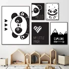 Картина на холсте с изображением милой панды, черно-белые Мультяшные скандинавские плакаты и принты, Картина на холсте для детской комнаты, декор для спальни