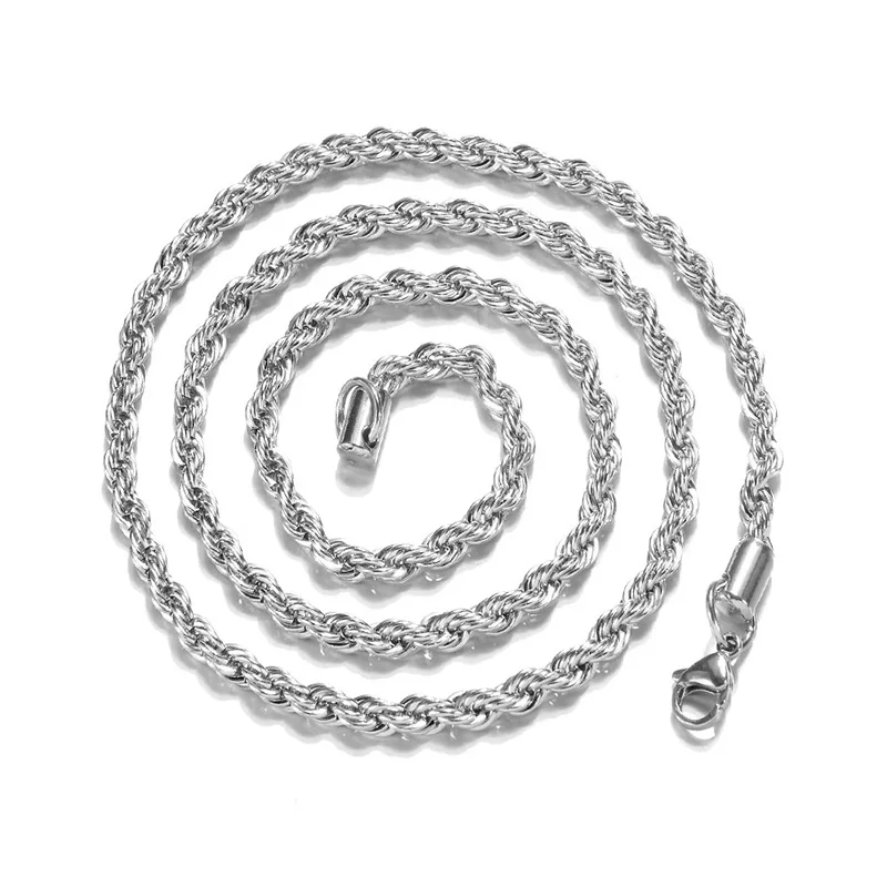 24in silver 3 мм, титановая сталь, серебро, золото, мужское ожерелье, крученая цепочка, длинное ожерелье, s Подарки для женщин, колье, ювелирные изделия, аксессуары, высокое качество - Окраска металла: 24in silver
