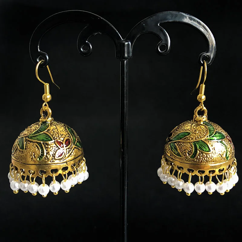 Индийское золото Jhumka пакистанские женские ювелирные изделия богемные ручная роспись племенные Винтажные серьги для женщин Хиппи подарок