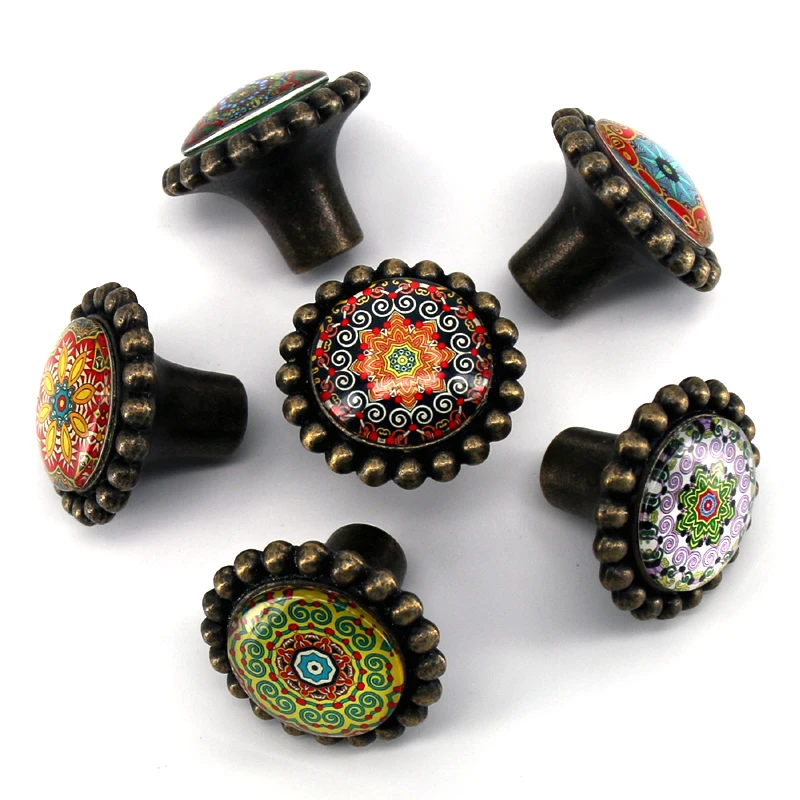 1x 42mm vintage bronze drawer shoe cabinet knobs pulls colorful glass crystal kitchen cabinet cupboard door handles free global shipping