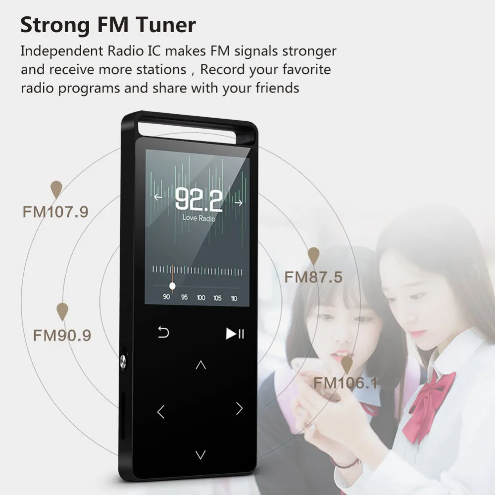 Bluetooth4.0 MP3 музыкальный плеер 16 Гб сенсорный ключ 1 8 дюймов TFT цветной экран