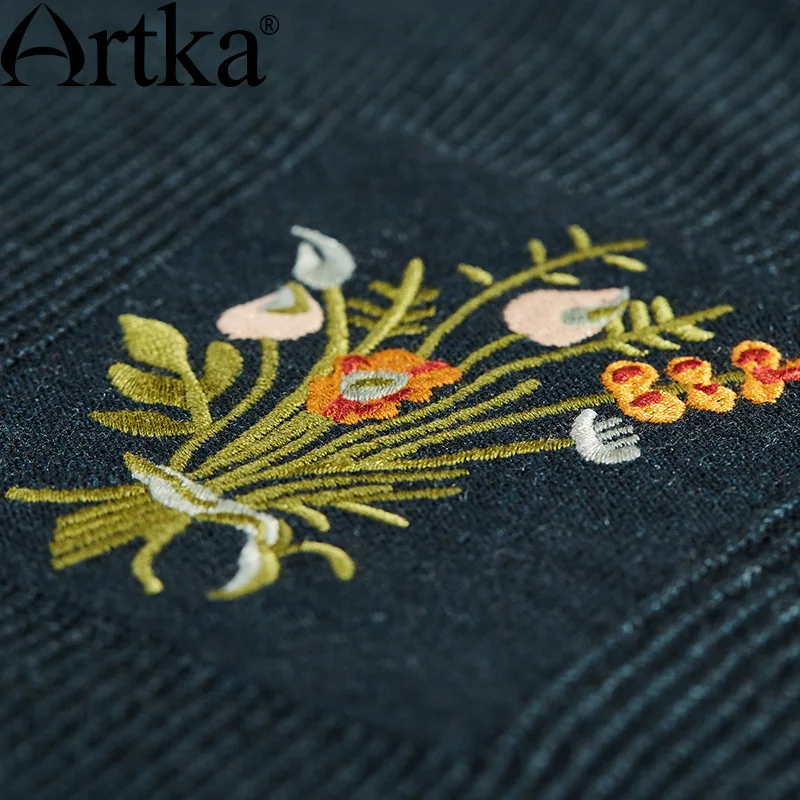 ARTKA осеннее женское платье лоскутное платье с вышивкой женское платье свитер с длинным рукавом приталенное элегантное платье размера плюс LB10172Q