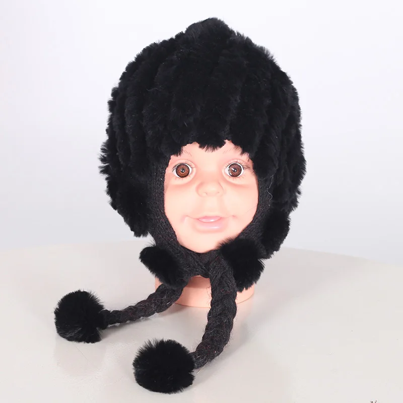 Children Fur Hat Rabbit Knitted Warm Head Hood Scarves Russian 2018 Winter Real Rex With mz062 | Аксессуары для одежды