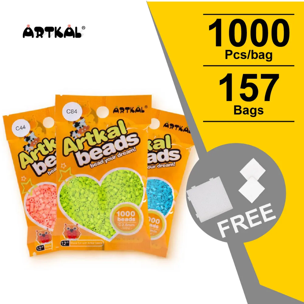 157 сумки Мини бисер artkal C-2.6mm 1000 шт./пакет бусины Hama perler "сделай сам" для изготовления ювелирных изделий, бусы CB1000-FS