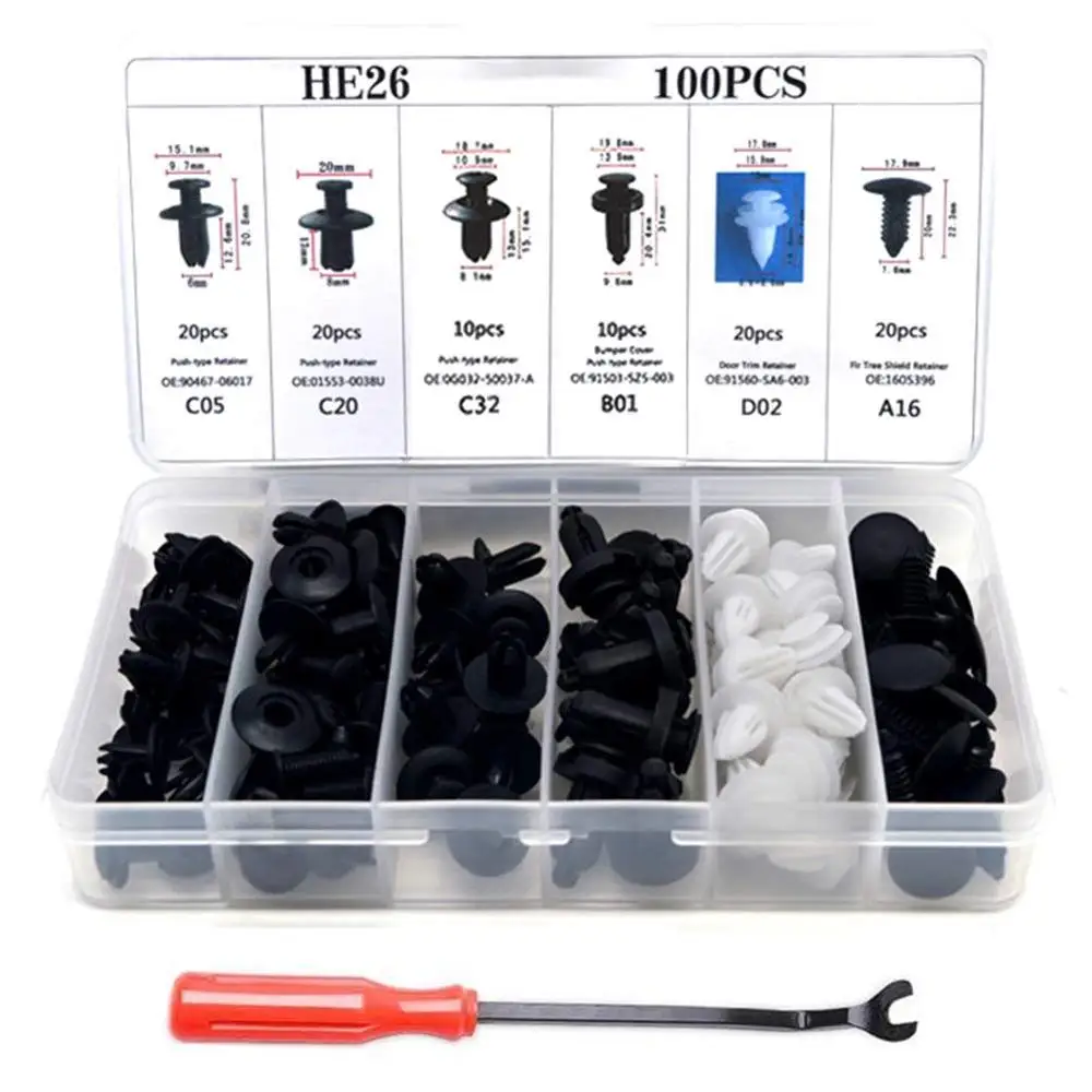 100pcs with tool 100/350/415 шт. автомобиль Push фиксатор булавки заклепки отделкой клип Панель литье застежка-молния с застежкой для удаления - Название цвета: 100pcs with tool