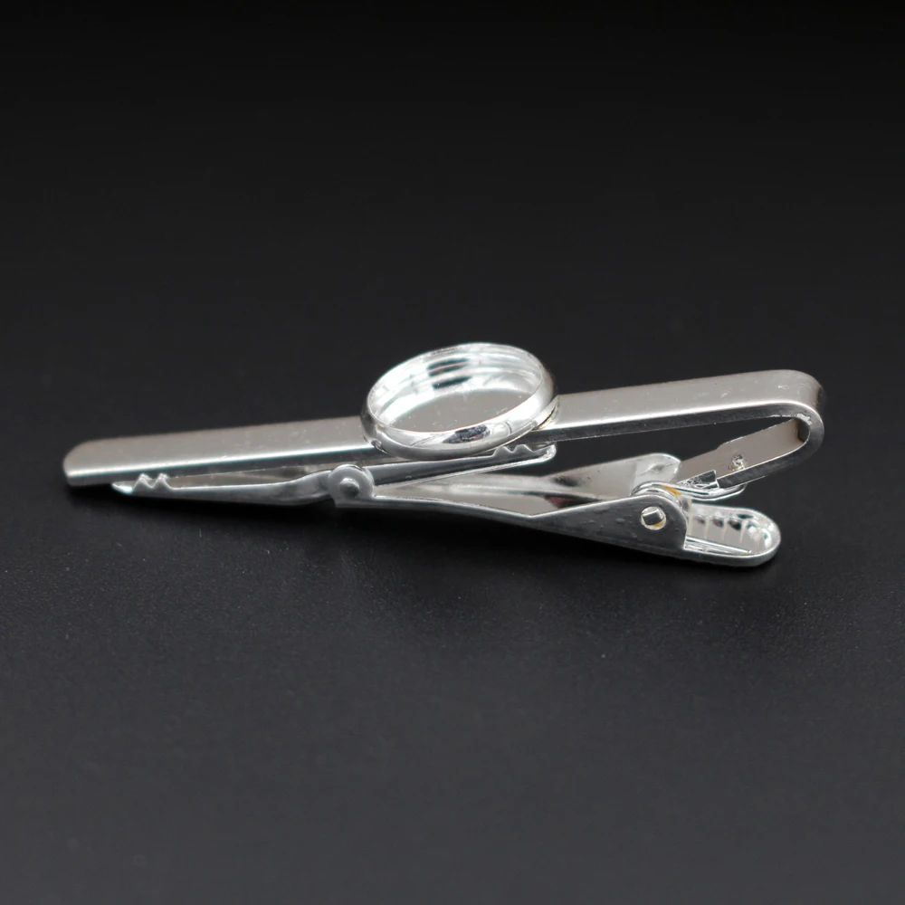 18mm Silver Plated Blank Round Bezel on Center Bar Cabochon Bases Settings Tie Clips Clasps Men's Jewelry Findings Wholesale - купить по