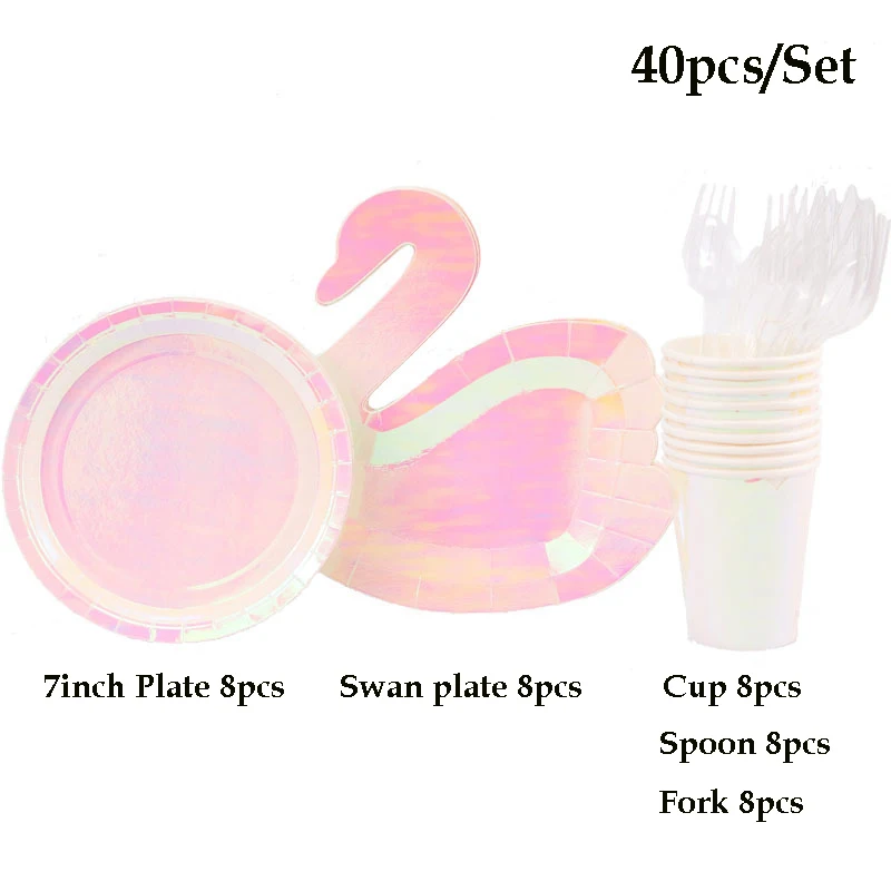 40pcs swan plate 40 шт./компл. блестящей аппликацией Одноразовая посуда для вечеринок Лебедь Форма Бумага пластина на день рождения Свадебная вечеринка украшения свадебные принадлежности - Цвет: 40pcs swan plate