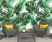 beibehang custom photo 3d wallpaper mural nordic plant green leaf hand painted background wall papers home decor papel de parede