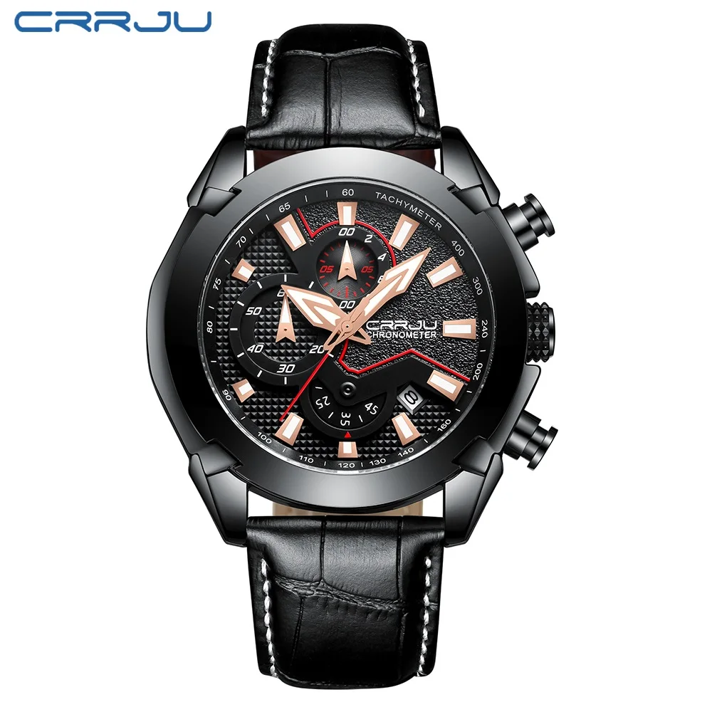 black black rose Relogio Masculino CRRJU Для мужчин черный циферблат часы Военная Дата кварцевые часы с кожаным ремнем Для мужчин s Роскошные Водонепроницаемый Спорт часы - Цвет: black black rose