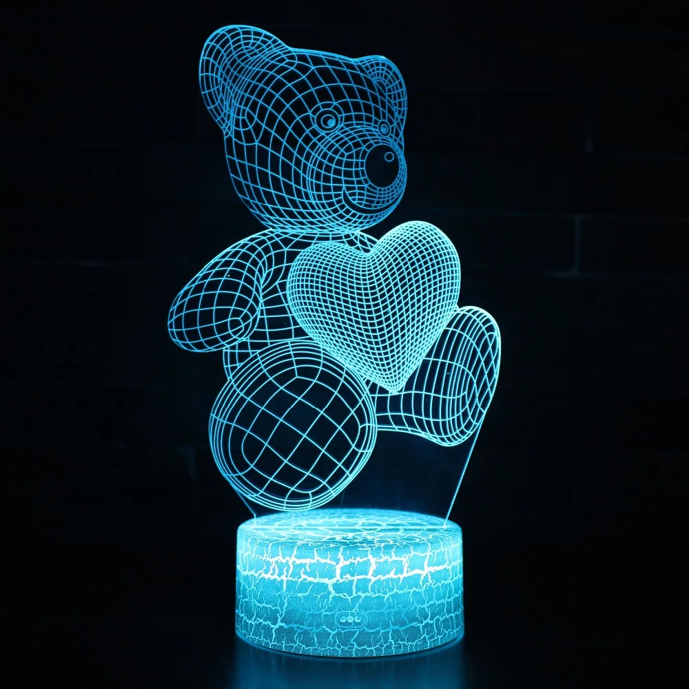 

Color Changeable Cute Bear LED 3D Visual Night Light Creative Bedroom Illusion Decoration Light Novelty Lamp Kids Gift Souvenir
