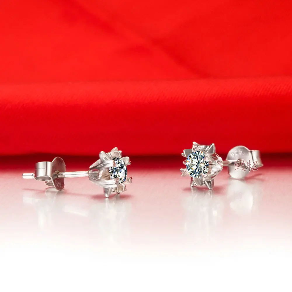 Оптовая продажа серебряных серег Снежинка 2CT высококачественные серьги-гвоздики
