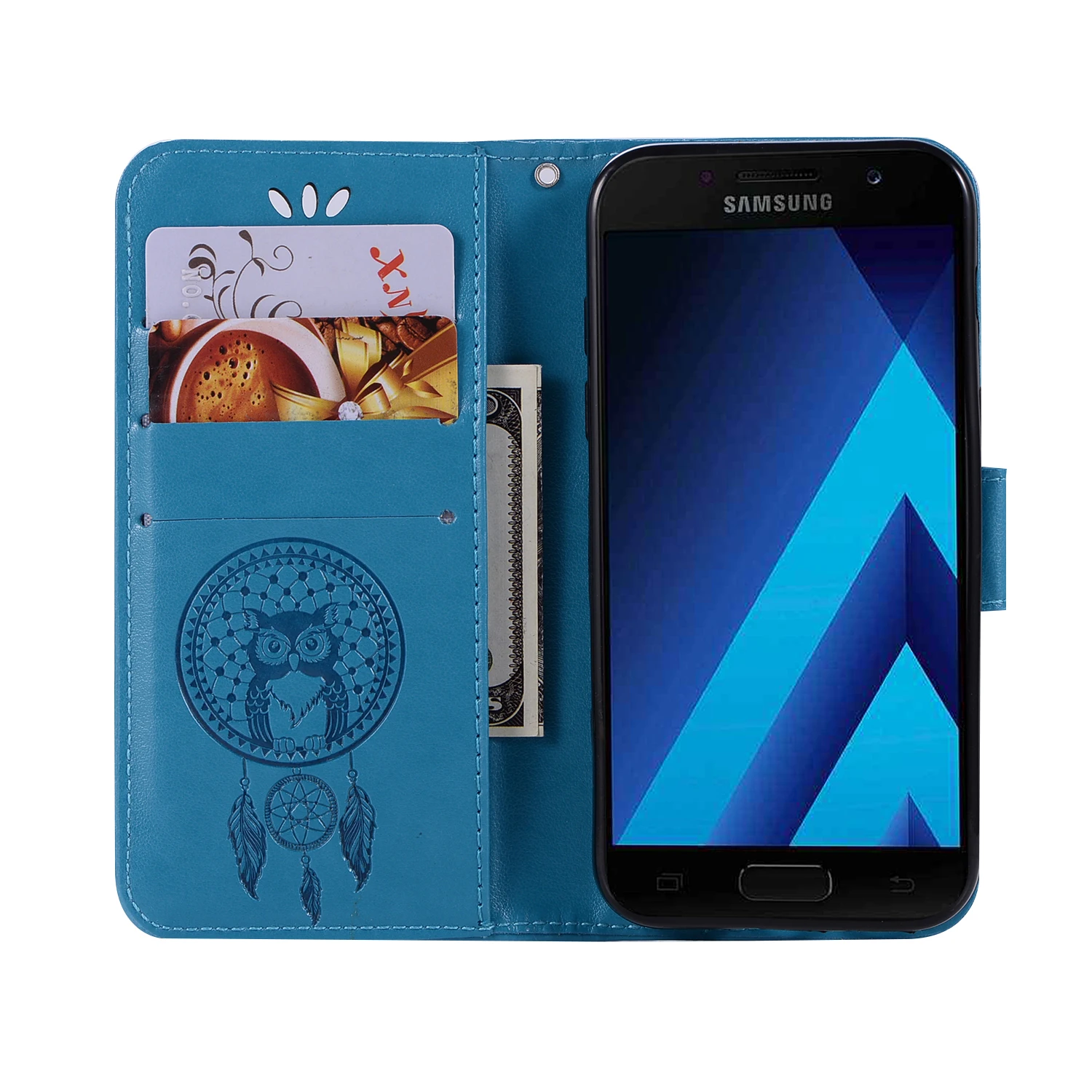 Кожаный чехол-книжка с рисунком Ловца снов и совы для Samsung Galaxy A5 2017 / 2016 A510 |