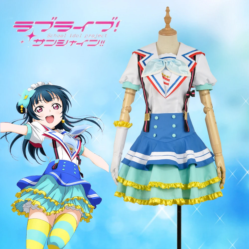 Аниме LoveLive! SunShine! Платье для девочек Aqours OP Jumping Heart Tsushima Yoshiko карнавальные носки