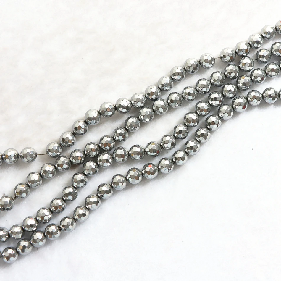 

HOT silver-color Hematite stone 4mm 6mm 8mm 10mm 12mm Round faceted beads loose Beads 15"B216