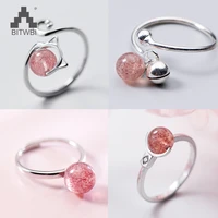 2018 new fashion cute animal bell 925 sterling silver jewelry sweet strawberry crystal cat opening rings