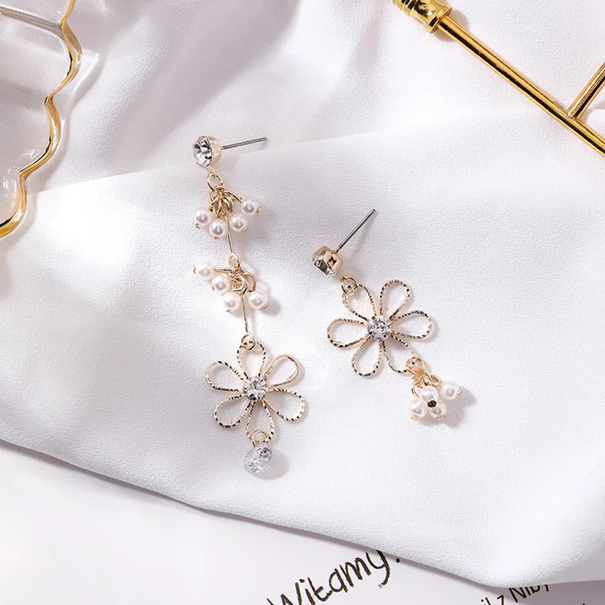 2018 новые корейские милые Полые длинные серьги с цветами имитация жемчуга