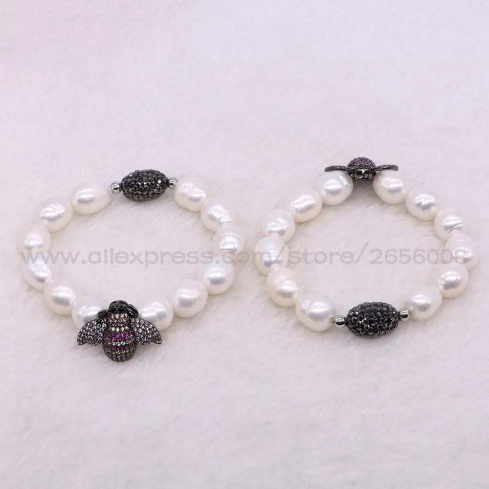 4 нити браслет из натурального жемчуга с микро-ПАВЕ шармы в виде пчелы ювелирные