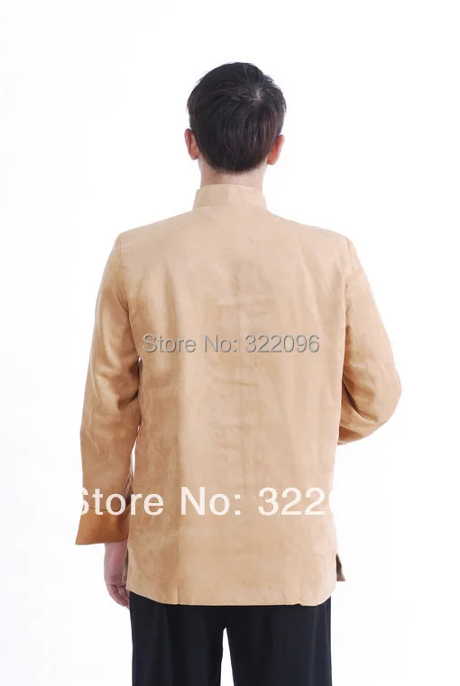 

Shanghai Story new sale double dragon print suede jacket Chinese traditional jacket tang suit mandarin collar jacket Gold M1148