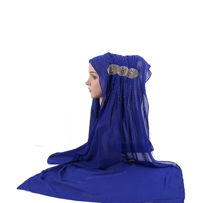 c12 loyal blue Арабских платок из однотонного шифона hijab шарф Мусульманский тюрбан Для женщин длинной мантией для изысканный заклепки декоративные хиджаб femme musulman - Цвет: c12 loyal blue
