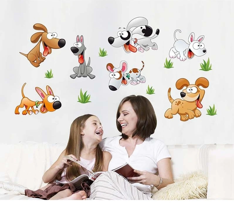 laughing dogs wall stickers decals home bedroom nursery fridge dog house decor animals removable papers For Kids Rooms | Дом и сад