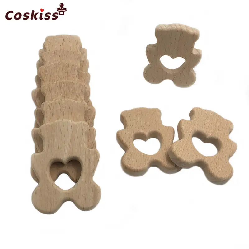 Mordedor de madera de haya suave para beb&eacute;, mordedores de madera Natural con dibujos de animales, accesorios de dentici&oacute;n de madera, juguetes masticables para beb&eacute;, 10 piezas-5