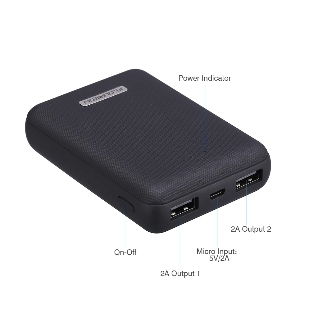 Floureon 10000 mAh Мощность bank Dual USB Портативный внешний Батарея Зарядное устройство 5 V 2A мобильного телефона Батарея Зарядное устройство для iPhone X samsung