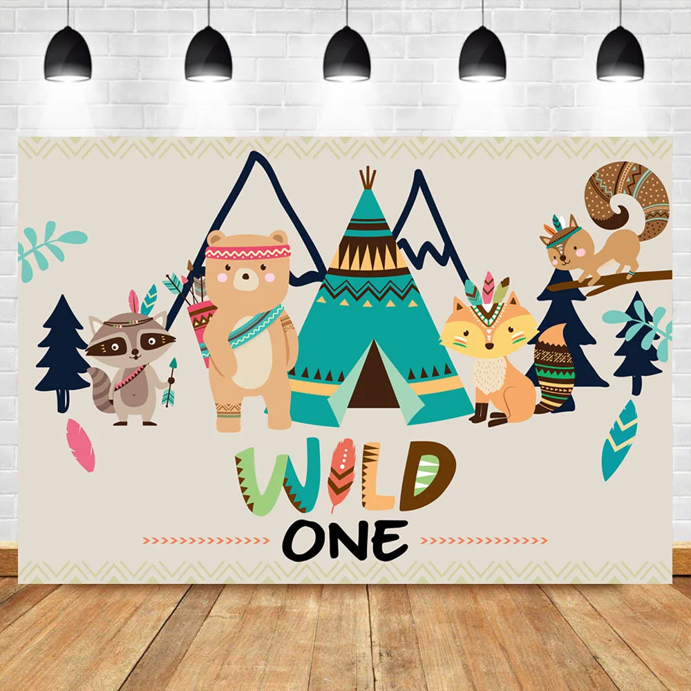 

Wild One Backdrops Woodland 1st Birthday Background Buffalo Animal Bohemia Birthday Backdrops Banner Decoration Supplie