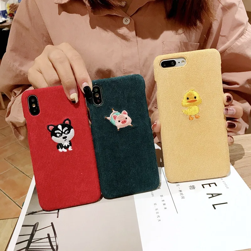 Зимний теплый тканевый чехол для телефона для iPhone 6, 6 S, 7, 8 Plus, чехол, милый чехол для разделывания свиньи, утки, собаки хаски, жесткая задняя крышка для iPhone X, XR, XS, MAX Coque