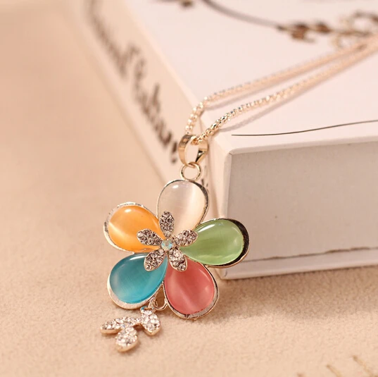 Элегантное женское ожерелье в Корейском стиле с опаловым цветком стразы форме