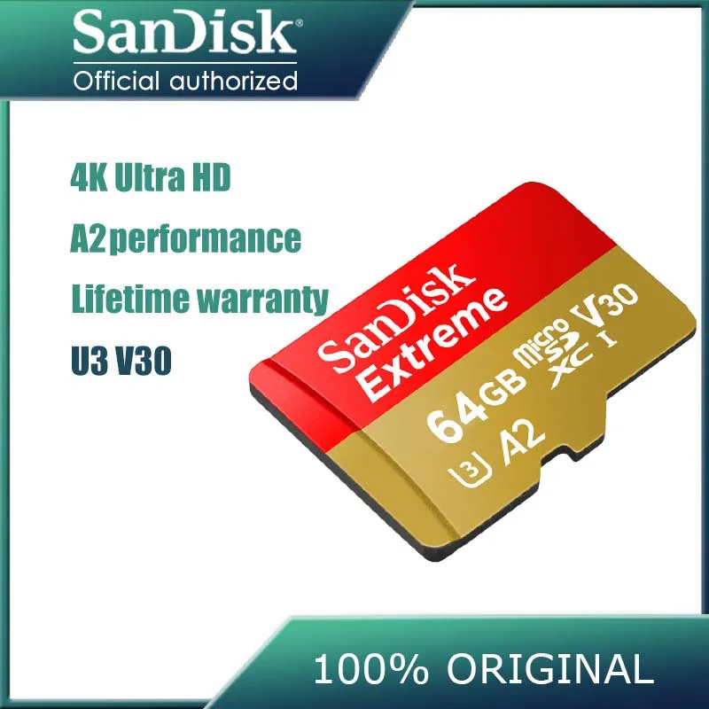 Sandisk карта памяти Micro SD Класс A2 A1 V30 U3 64 ГБ 32 128 256 ГБ|Карты памяти| |