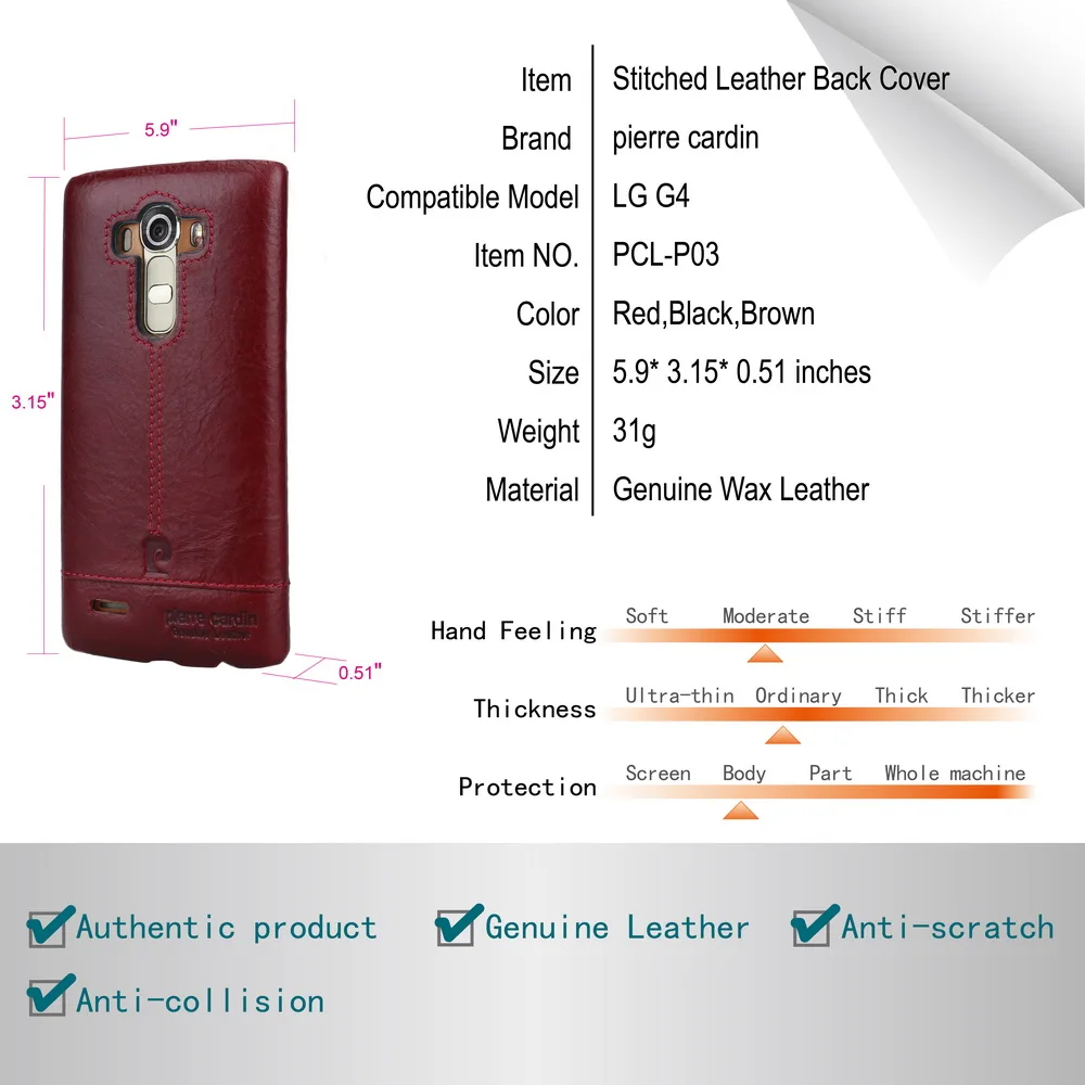 Pierre Cardin Роскошные Пояса из натуральной кожи телефон Обложка для Coque LG G4 случае