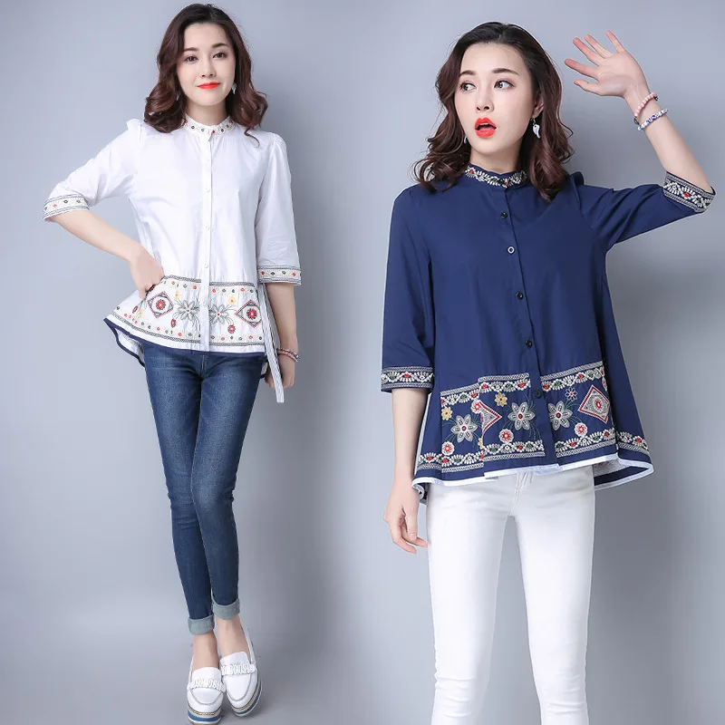 Летняя Новинка Большой размер для беременных женщин семь рукав народный стиль