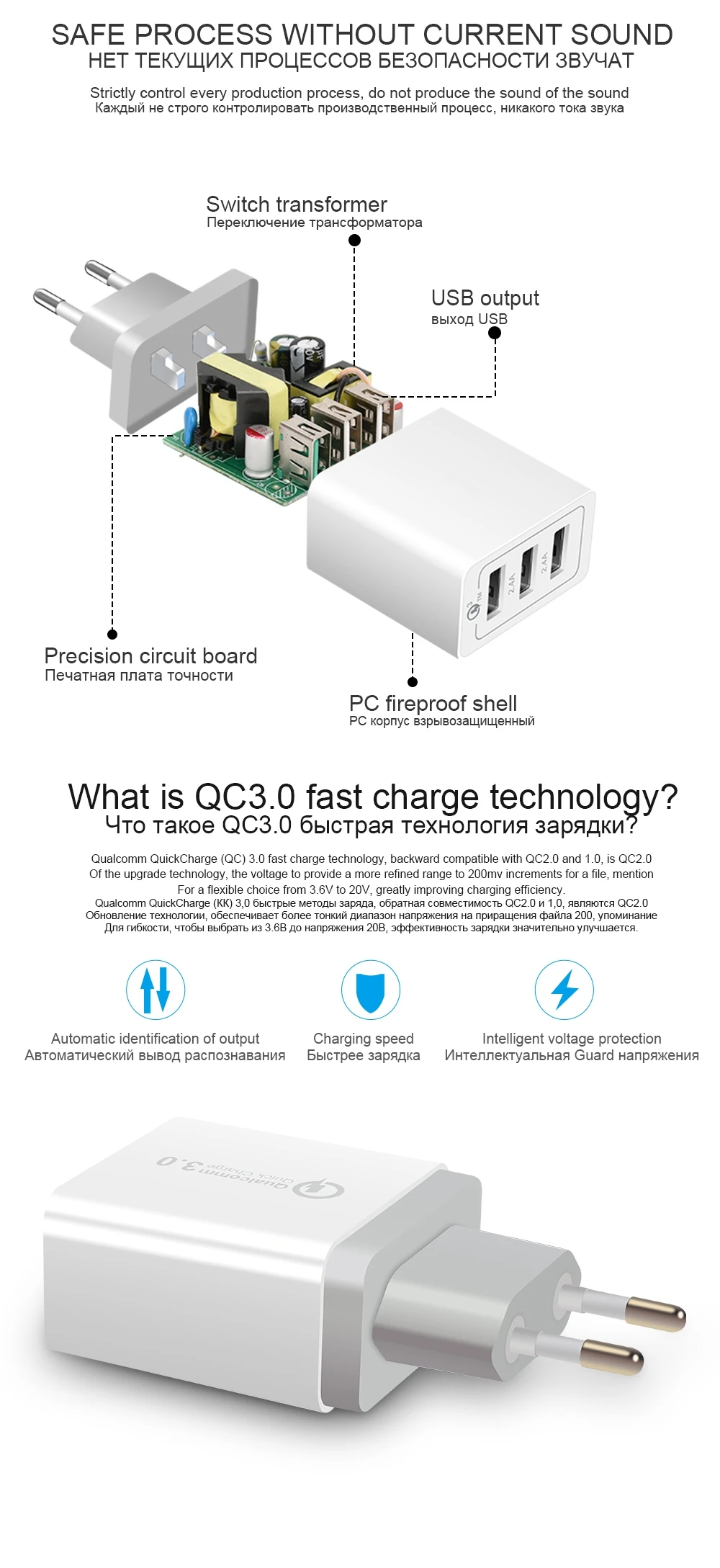 Быстрое зарядное устройство с 3 портами QC 3,0 30 Вт USB зарядное устройство для iphone 7 8 ipad samsung S8 huawei Xiaomi быстрое зарядное устройство QC3.0 EU/US вилка+ кабель