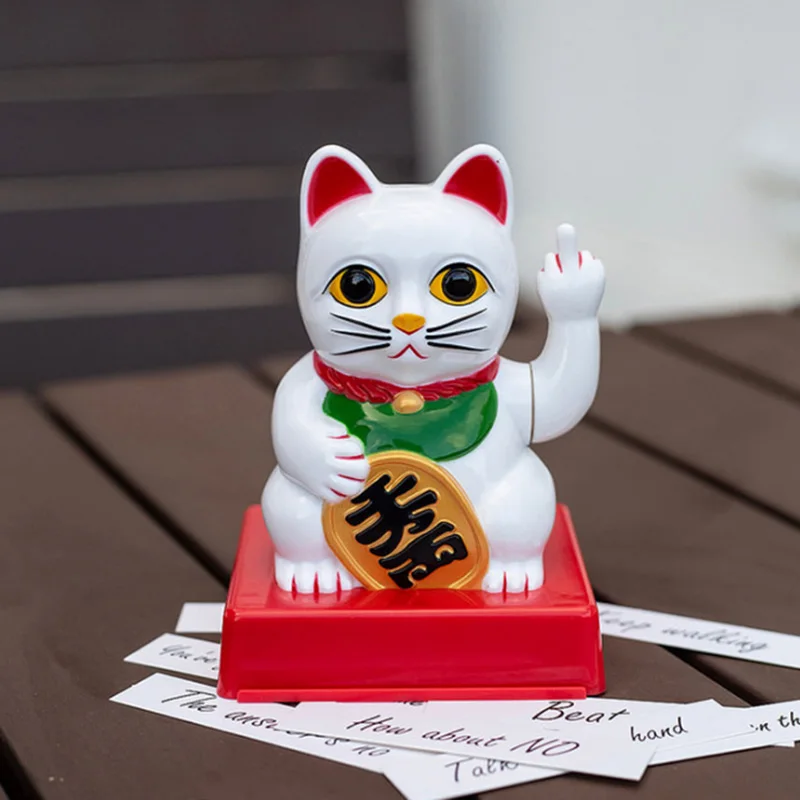 CATTITUDE LUCKY CAT с отношение Забавный средний палец Lucky Cat рукопожатие Фортуна Ремесел